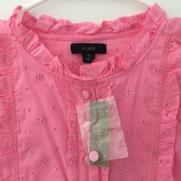 J.Crew Long-sleeve Eyelet Ruffle Shirt Size M NEW - Picture 3 of 6